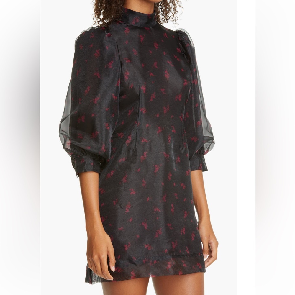 Ganni Floral Print Organza Short Shift Dress (Nordstrom Exclusive)